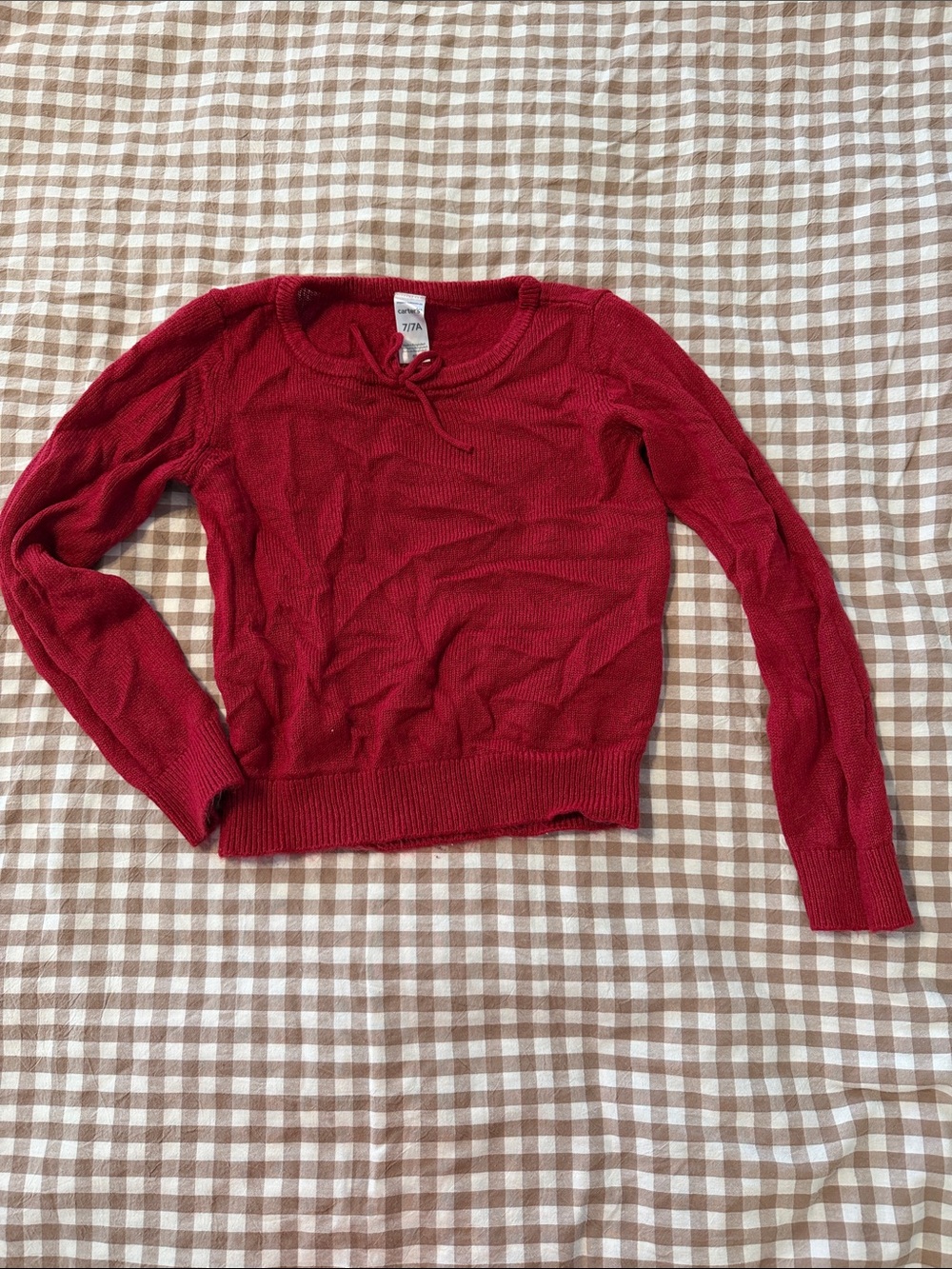 Carter's Red Knit Pullover with Tie Neck
